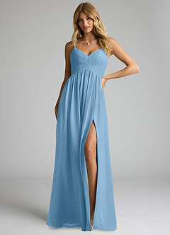 Azazie Alia Abiti da Damigella Abito A-Line in Chiffon Plissettato Blu Acciaio image1