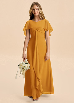 Azazie Selena Junior Butterscotch A-Line Ruched Chiffon Dress image4