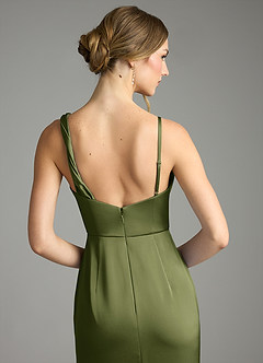 Azazie Samara Robes de demoiselle d'honneur Robe Sirène en Satin extensible Plissée Olive image6