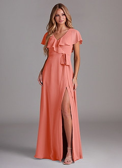 Azazie Lainey Abiti da Damigella Abito A-Line in Chiffon Con Tasche Salmone Rosa image3