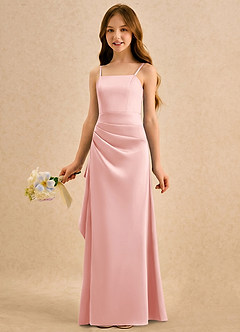 Azazie Cannoli Girls Formal Flower Girl Dresses Powder Pink A-Line Pleated Stretch Satin Dress image3