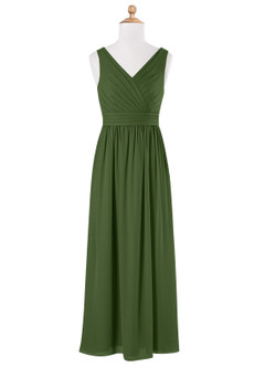 Azazie Kora Junior Olive A-Line Pleated Chiffon Dress image5