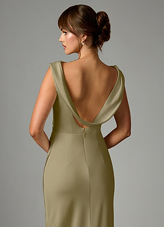 Azazie Kieryn Robes de demoiselle d'honneur Robe Sirène en Satin extensible Plissée Vert Mousse image2