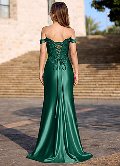 Deliacor Grün Off-Shoulder Korsett Satin Schlitz Meerjungfrau Kleid image2