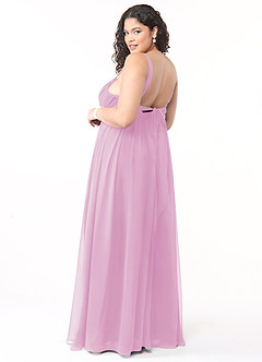 Azazie Aziza Bridesmaid Dresses Candy Pink A-Line V-Neck Pleated Chiffon Dress image10