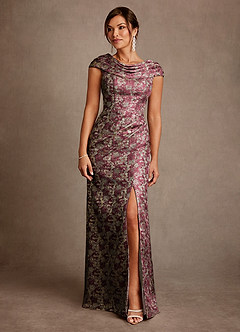 Azazie Irvine Moeder van de bruid jurken A-Lijn Jurk van Bloemenjacquard Geplooid Cabernet image3