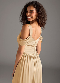 Azazie Lianne Brautjungfernkleider A-Linie Schulterfrei Stretch-Satin Kleid Gold image10