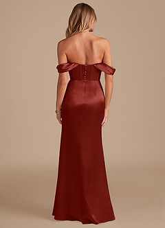 Azazie Asha Bridesmaid Dresses Terracotta Sheath Off the Shoulder Metallic Satin Dress image7