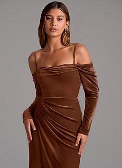 Azazie Hallie Robes de demoiselle d'honneur Robe Sirène Convertible en velours Manche longue Ombre image2