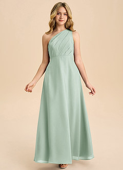 Azazie Phaedra Junior Robe Trapèze en Mousseline de soie Plissée Agave image7