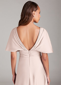 Azazie Pamela Robes de demoiselle d'honneur Robe Trapèze en Satin extensible Plissée Rose Pâle image6