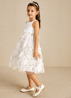 Azazie Pollie Flower Girl Dresses Ivory White A-Line Bow Tulle Dress image5