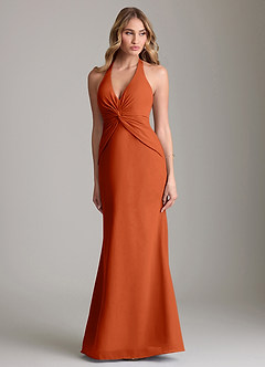 Azazie Valerie Vestidos de damas de honor Vestido de Naranja Quemada de Gasa de Corte Sirena con Plisado image1