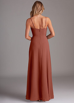 Azazie Breonna Brautjungfernkleider A-Linie Herzausschnitt Chiffon Kleid Rotbraun image2