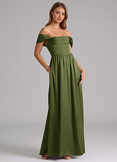 Azazie Hattie Bridesmaid Dresses Olive A-Line Corset Stretch Satin Dress image4
