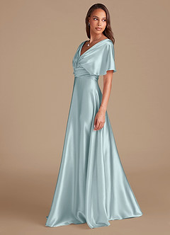Azazie Pamela Bridesmaid Dresses Mist A-Line Pleated Metallic Satin Dress image5
