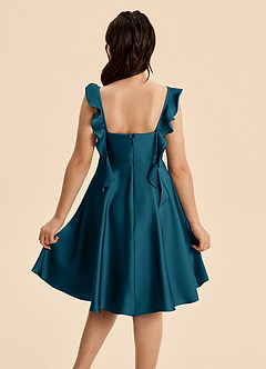 Azazie Kira Junior A-Linie Gestreift Stretch-Satin Kleid Tintenblau image2