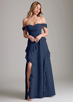 Azazie Sloane Vestidos de damas de honor Vestido de Azul Marino Oscuro de Gasa de Corte en A con Escote de Corazón image4