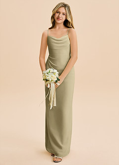 Azazie Mai Junior Moss Green Sheath Pleated Chiffon Dress image4