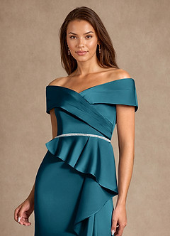Azazie Dareia Mother of the Bride Dresses Ink Blue Mermaid Off the Shoulder Stretch Satin Dress image9