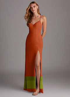 Azazie Manila Vestidos de damas de honor Vestido de Naranja Quemada de Gasa de Corte Recto con Cuello en V image3