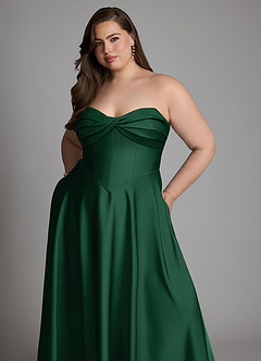 Azazie Meleena Final Sale Dark Green A-Line Strapless Stretch Satin Dress image12