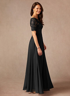 Azazie Raissa Vestidos para mãe da noiva Vestir Preto de Chiffon de Linha A com Renda image4