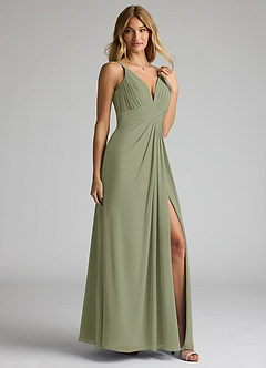 Azazie Maren Allure Bridesmaid Dresses Pistachio A-Line V-Neck Lace Chiffon Dress image4