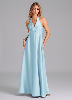 Azazie Tessie Bridesmaid Dresses Sky Blue A-Line Pleated Stretch Satin Dress image5