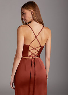 Azazie Brookelle Bridesmaid Dresses Terracotta Sheath Sweetheart Corset Stretch Satin Dress image6