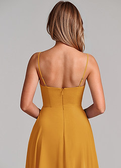 Azazie Elle Robes de demoiselle d'honneur Robe Trapèze en Mousseline de soie Plissée Caramel écossais image2