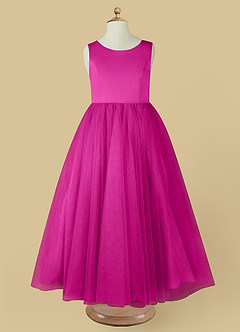 Azazie Muni Flower Girl Dresses Fuchsia A-Line Bow Tulle Dress image3