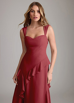 Azazie Sloane Bridesmaid Dresses Pomegranate A-Line Sweetheart Neckline Chiffon Dress image6