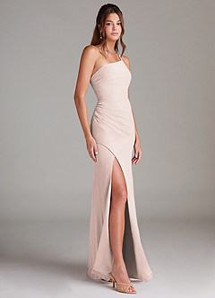 Azazie Eren Brautjungfernkleider Etui One-Shoulder Chiffon Kleid Blassrosa image4