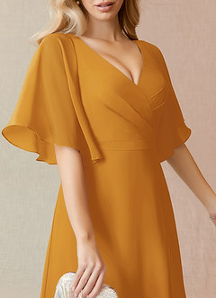 Azazie Cierra Bridesmaid Dresses Butterscotch A-Line V-Neck Chiffon Dress image7