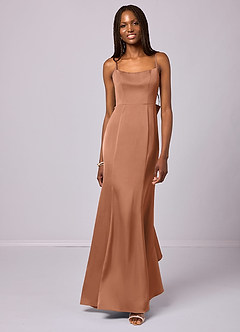 Barbie ♥ Azazie Robes de demoiselle d'honneur Robe Sirène en Satin extensible Arc Bronze image4