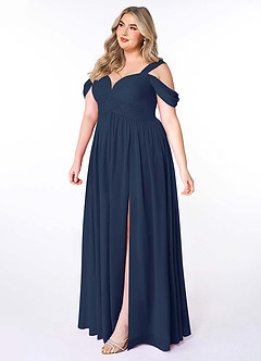 Azazie Lianne Bridesmaid Dresses Dark Navy A-Line Off the Shoulder Chiffon Dress image10
