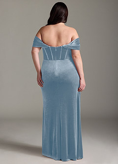 Azazie Jas Bridesmaid Dresses Dusty Blue Sheath Off-The-Shoulder Corset Velvet Convertible Dress image10
