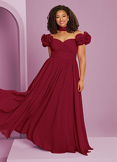 Barbie ♥ Azazie 신부 들러리 드레스 오프숄더 러플 로제트 A라인 드레스 image10