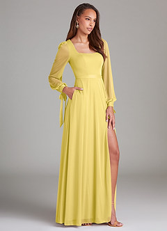 Azazie Leonia Jurken voor bruidsmeisjes Jurk van Mesh met A-Lijn Lange mouw Kanarie image3