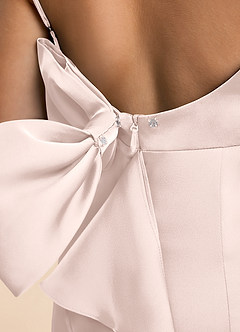 Azazie Lioren Junior Blushing Pink Sheath Bow Stretch Satin Dress image6