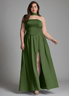 Azazie Cadence Bridesmaid Dresses Olive A-Line Corset Stretch Satin Convertible Dress image9