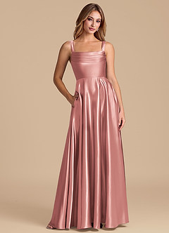 Azazie Shaude Bridesmaid Dresses Dusty Rose A-Line Pleated Metallic Satin Dress image1