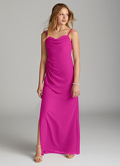 Azazie Mai Junior Vestido de Fucsia de Gasa de Recto con Plisado image3