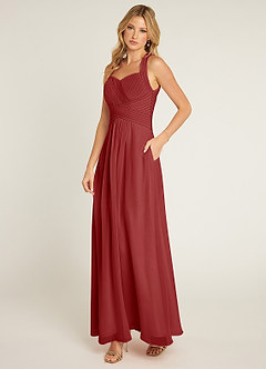 Azazie Claudia Bridesmaid Dresses Rust A-Line Sweetheart Neckline Chiffon Dress image2