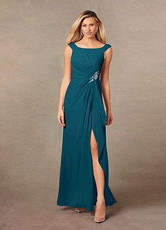 Azazie Yarrow Final Sale Ink Blue A-Line Pleated Chiffon Dress image1