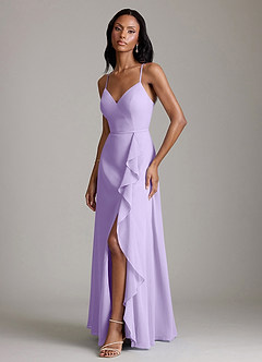 Azazie Naeem Bridesmaid Dresses Lilac A-Line V-Neck Ruffle Chiffon Dress image5
