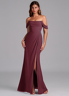 Azazie Johana Bridesmaid Dresses Cabernet Mermaid Off the Shoulder Chiffon Convertible Dress image7