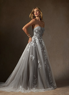 Azazie Keri Robes de mariée Robe Princesse en Dentelle Sans bretelles Blanc Diamant Cacao image8