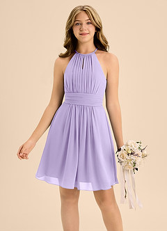 Azazie Bonnie Junior Lilac A-Line Pleated Chiffon Dress image3